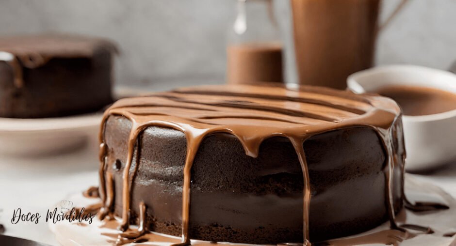 Desfrute da delícia de um bolo de chocolate com cobertura de