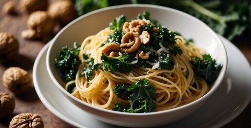 Receita vegetariana de espaguete com couve e nozes: Pronto em 30 minutos